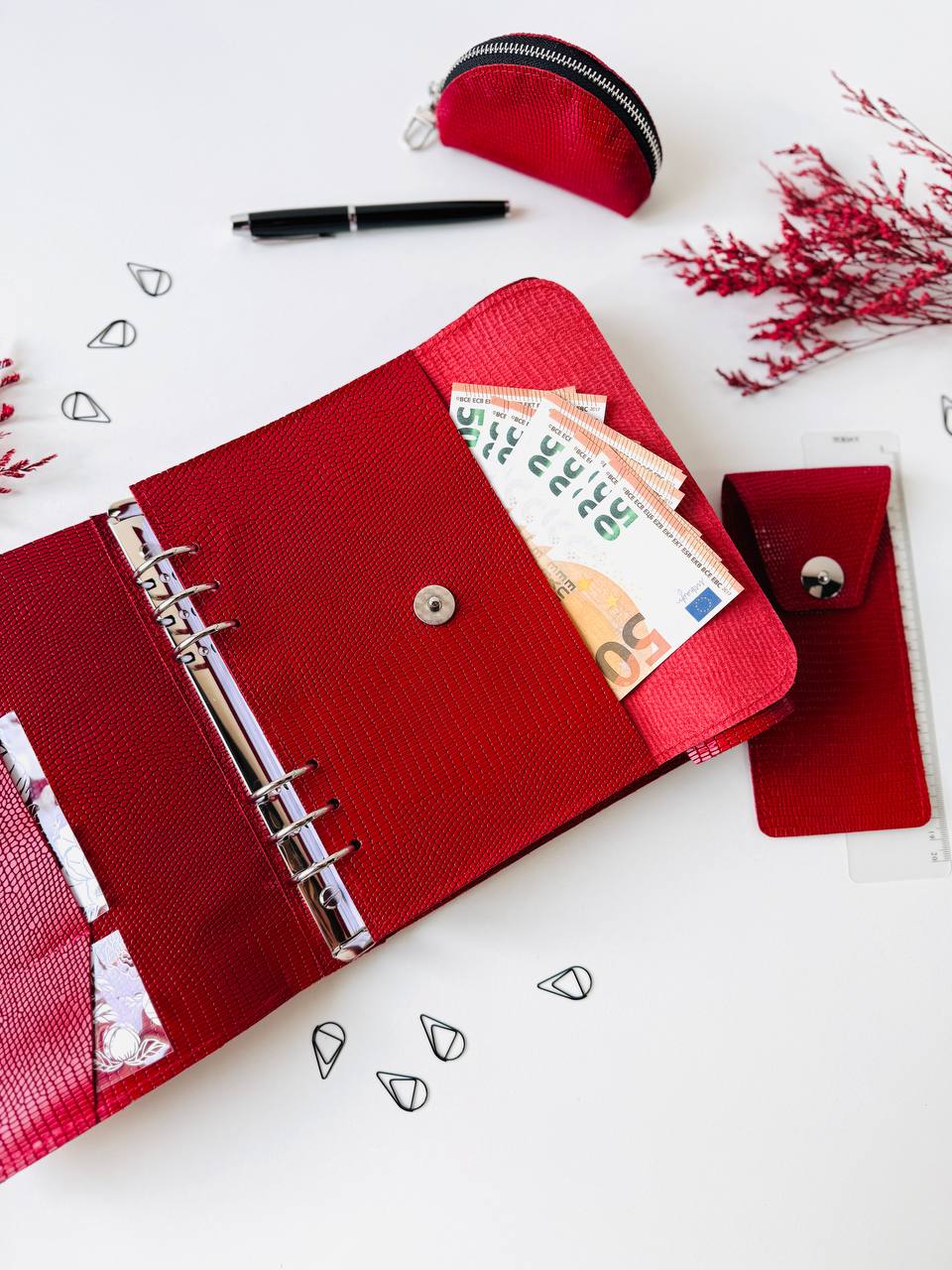 Leather Red Gift set notebook cover A5 with pencil case and mini case.