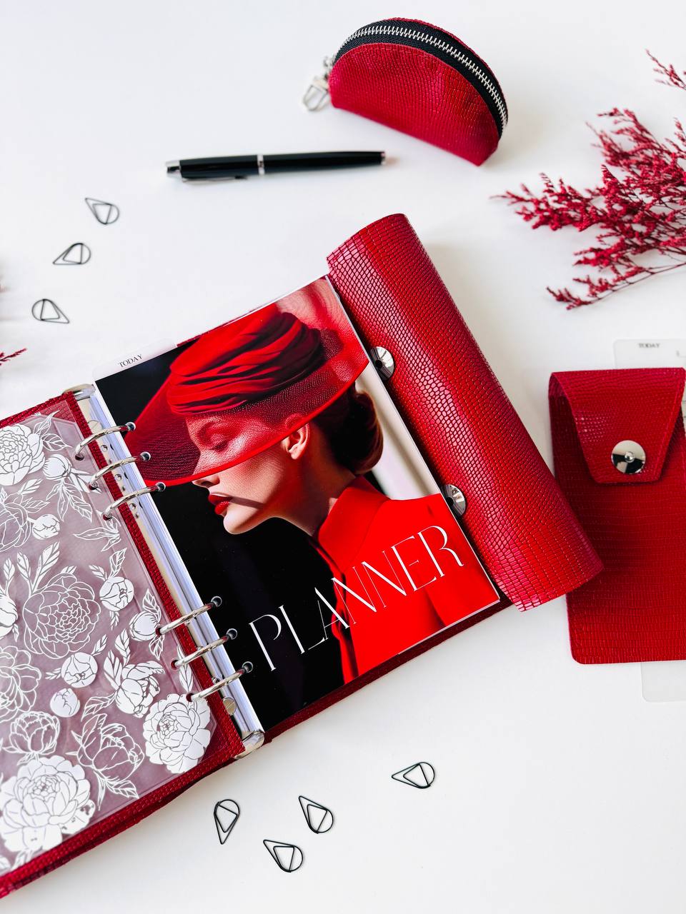 Leather Red Gift set notebook cover A5 with pencil case and mini case.