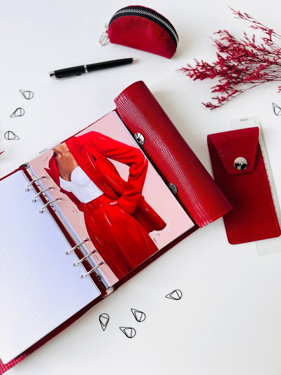 Leather Red Gift set notebook cover A5 with pencil case and mini case.