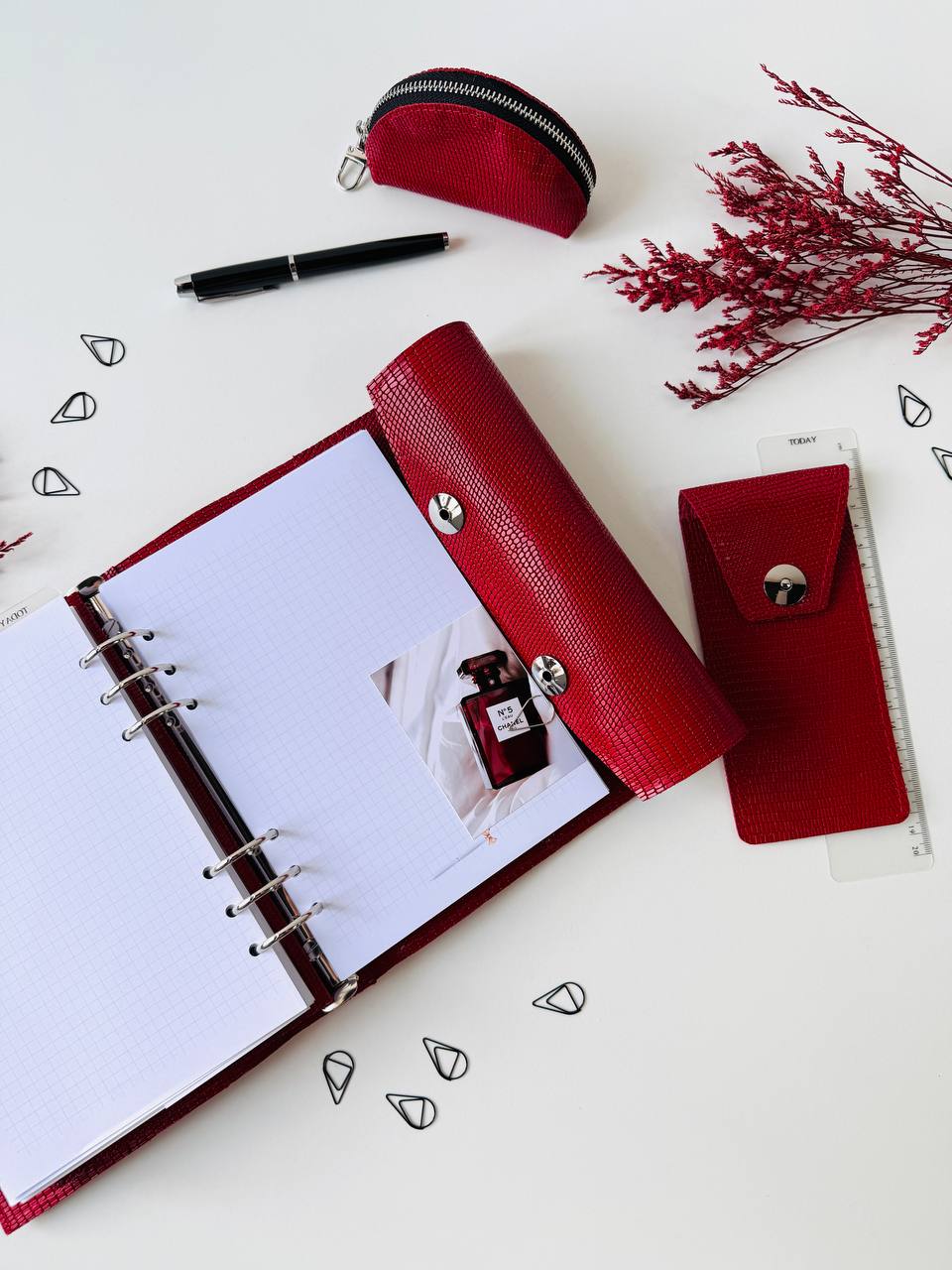 Leather Red Gift set notebook cover A5 with pencil case and mini case.