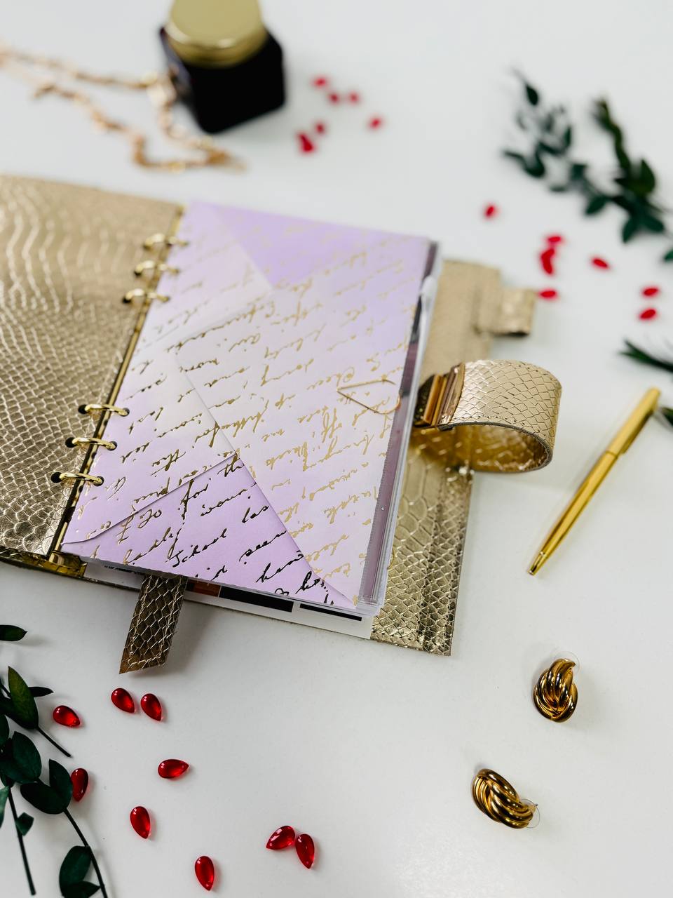Gold leather planner binder A5.