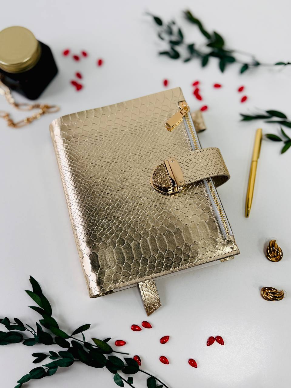 Gold leather planner binder A5.