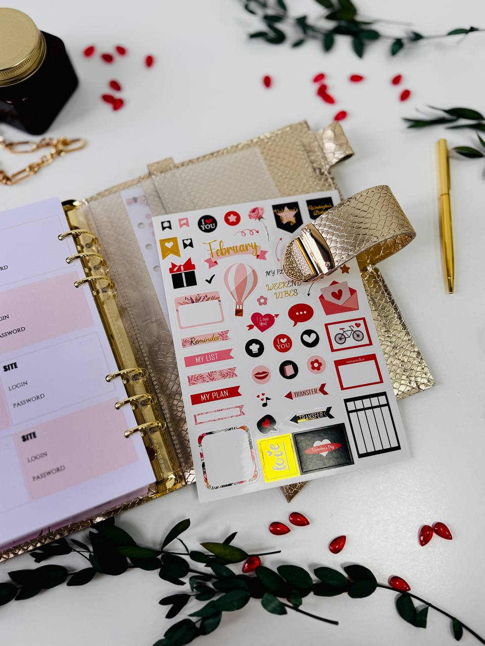 Gold leather planner binder A5.