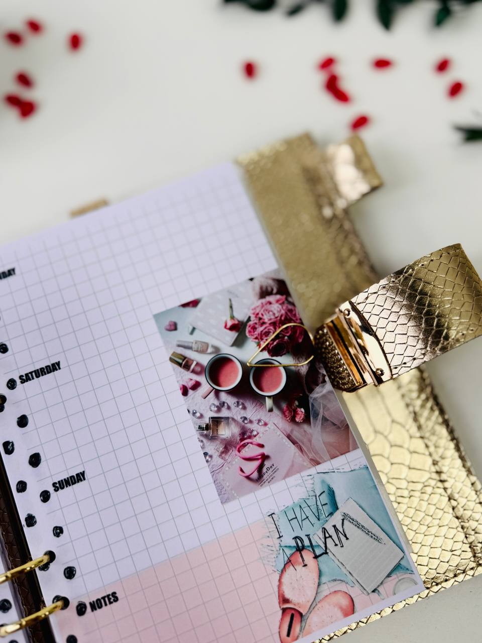 Gold leather planner binder A5.