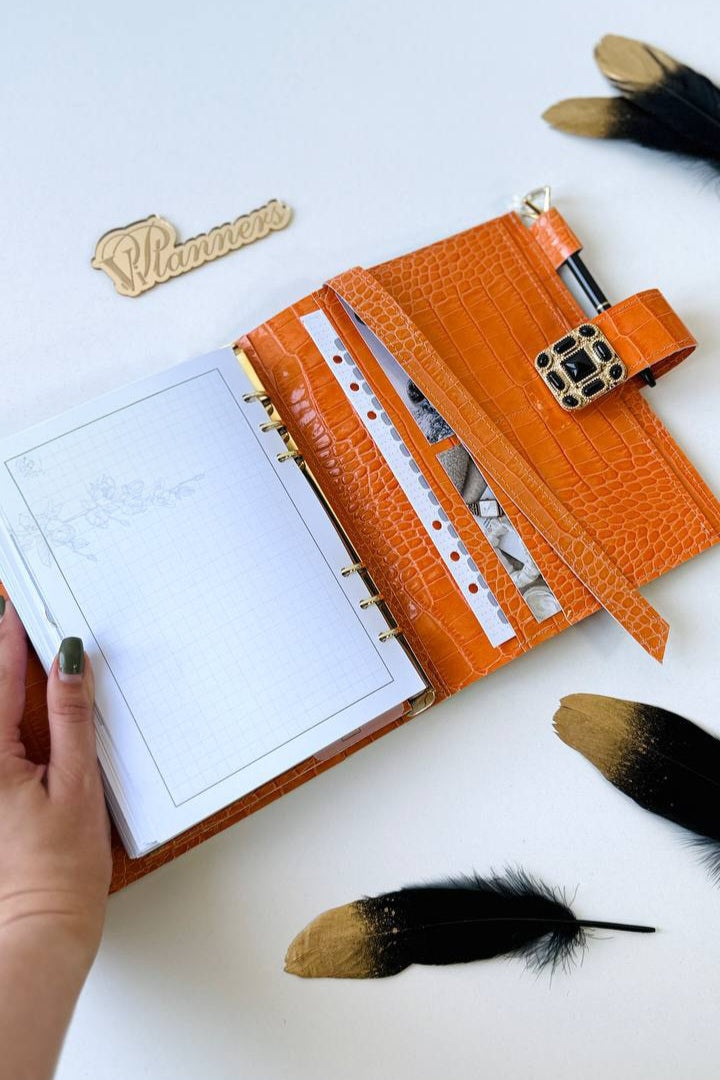 Orange leather planner binder A5