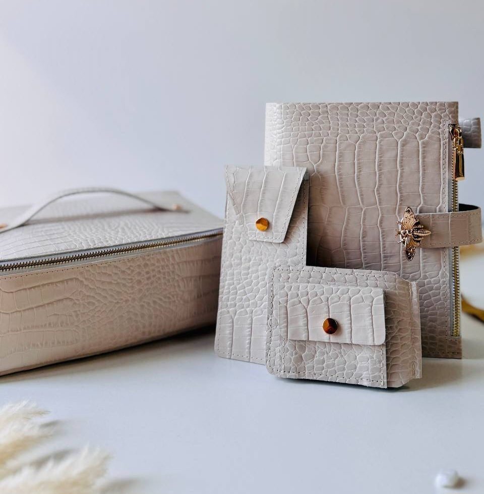 Luxury A5 Planner Organizer Set - Premium Genuine Leather, Crocodile Embossed