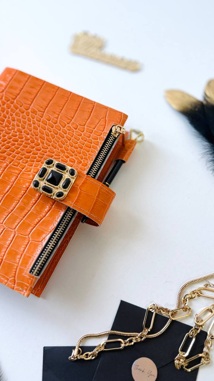 Orange leather planner binder A5