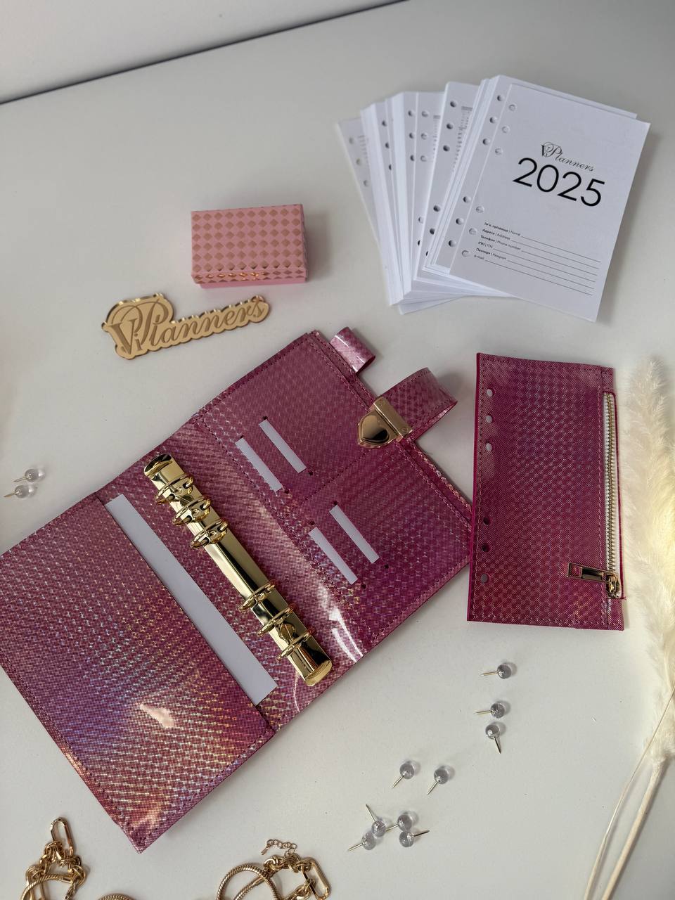 A6 leather pink double planner cover binder 6 rings binder, dated planner, leather planner, gift for her, medium size planner.