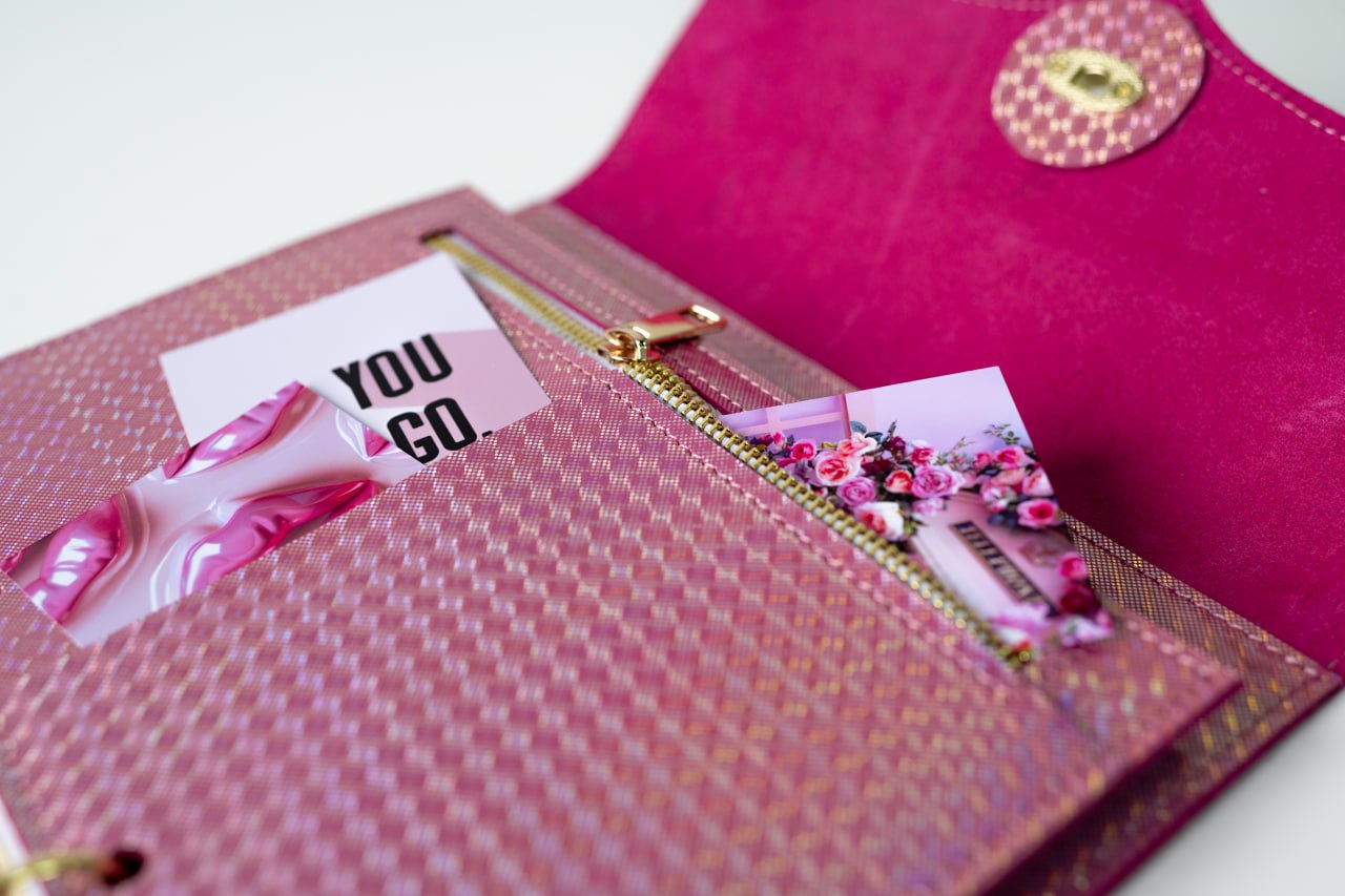 RARE holographic pink leather notebook cover A5. Natural Italian Leather Pink Planner A5, Leather template, A5 ring binder,Binder a5.