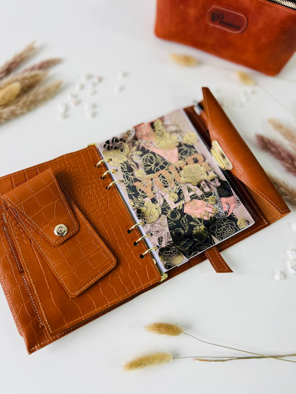 Gift set leather notebook cover A5 with pencil case.