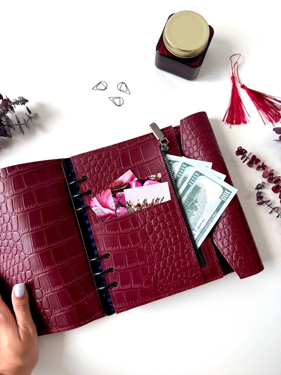 Leather Planner binder A5 for A4 and A5 size documents , exclusive limited edition leather cover for notebook, Burgundy planners coloroftheyear.