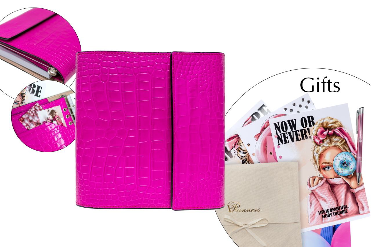 Hot pink Natural Italian Leather Planner A5, gift for her, perfect planner, Ring Planner Agenda A5 Six Ring Planner and Ring Personal Planner.