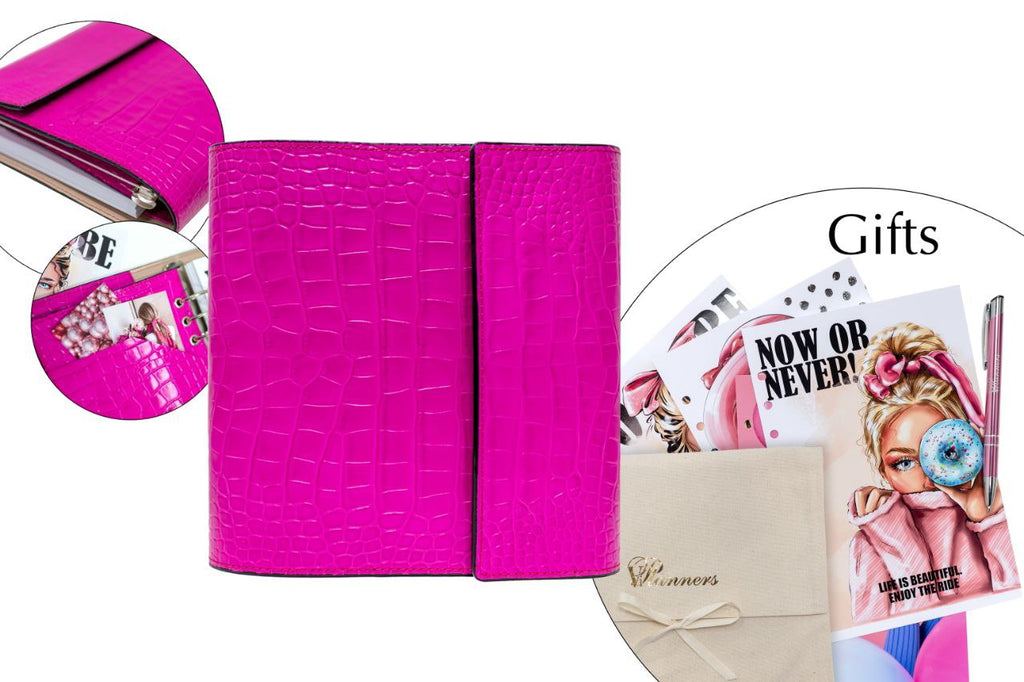 Hot pink Natural Italian Leather Planner A5, gift for her, perfect planner, Ring Planner Agenda A5 Six Ring Planner and Ring Personal Planner.