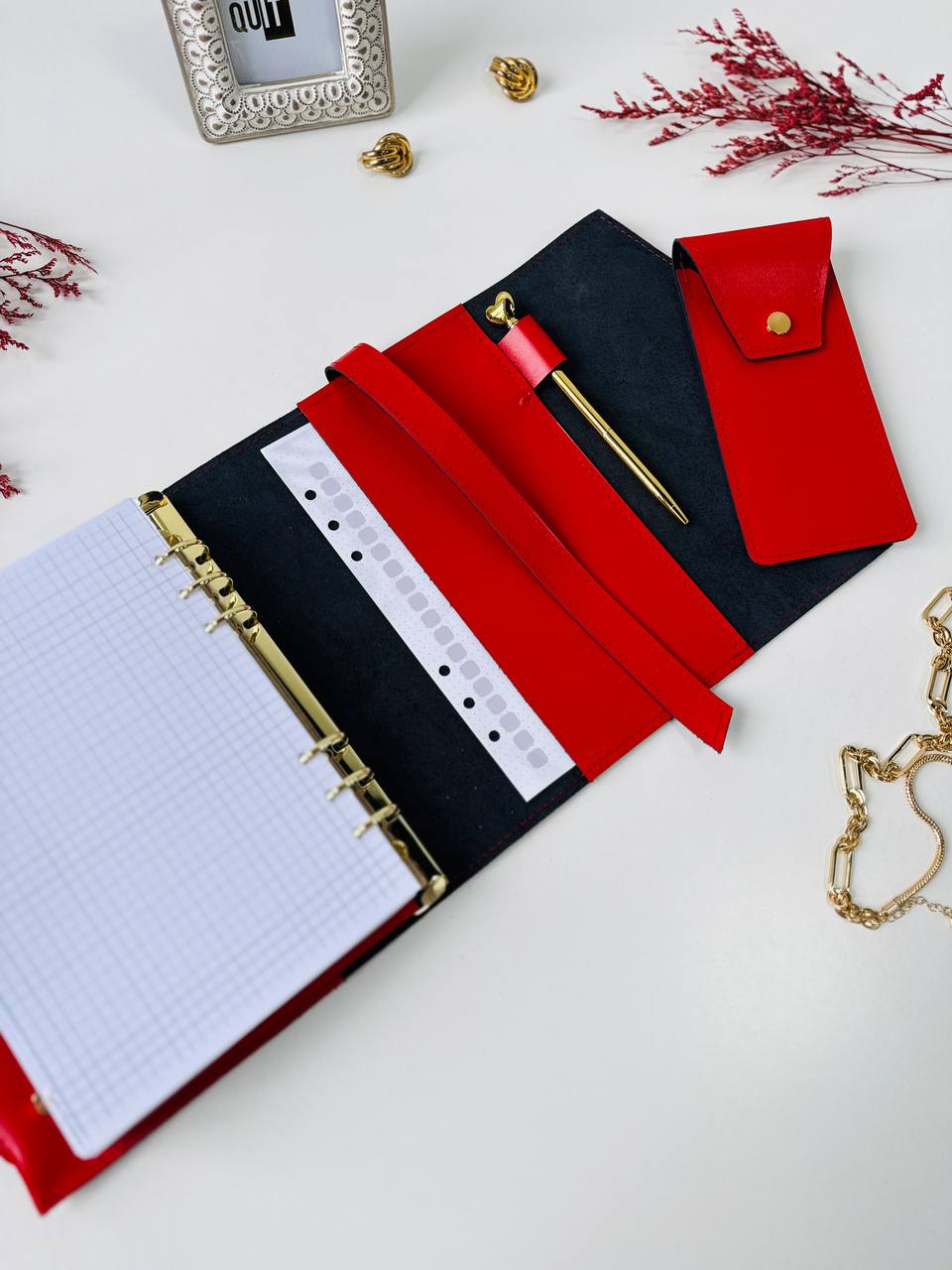 The Ultimate Statement Accessory: Red & Black Genuine Leather Gift Set. Red and black leather notebook cover A5 with leather pencil case- perfect gift 2026.