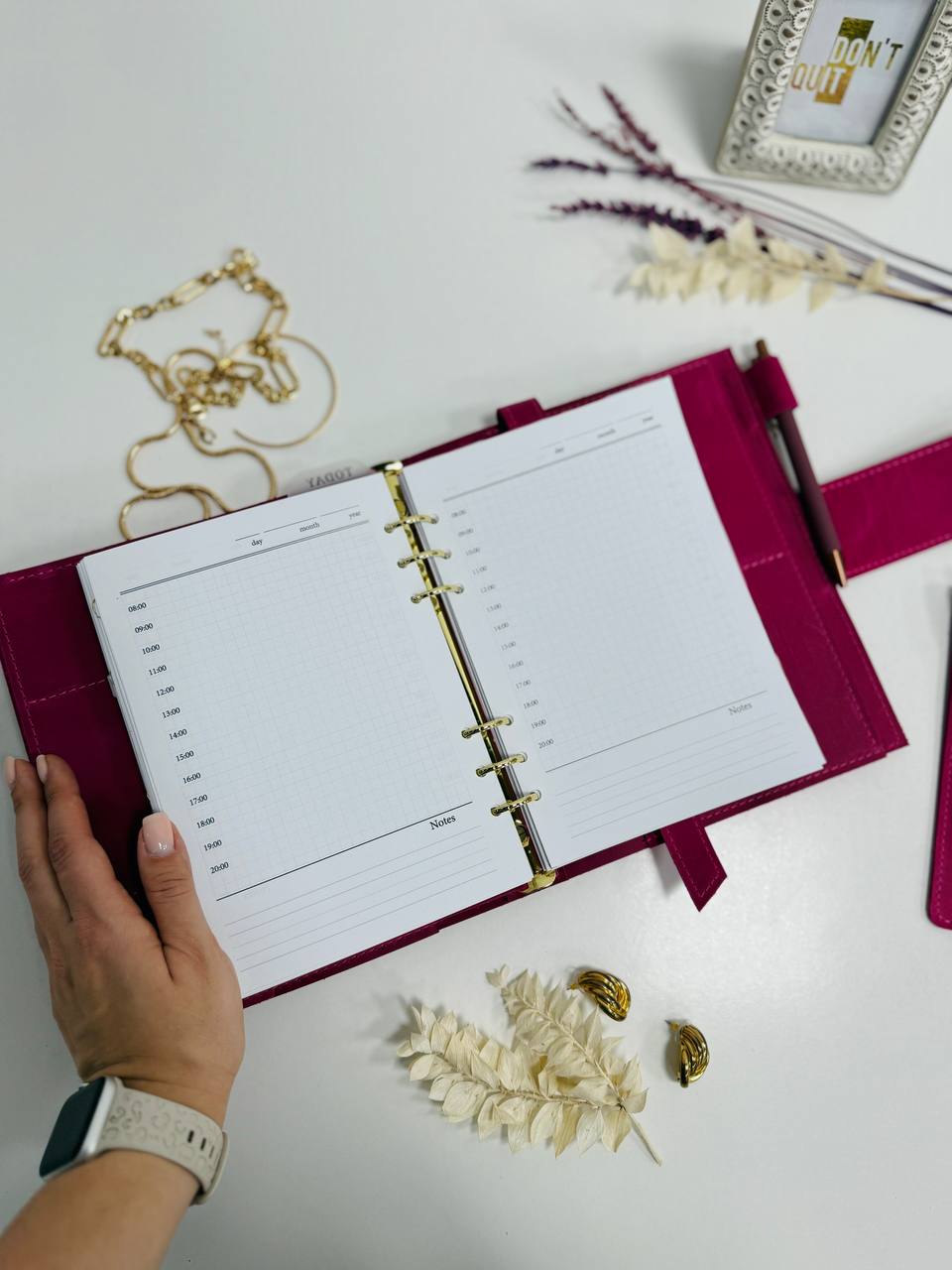 Pink leather planner A5