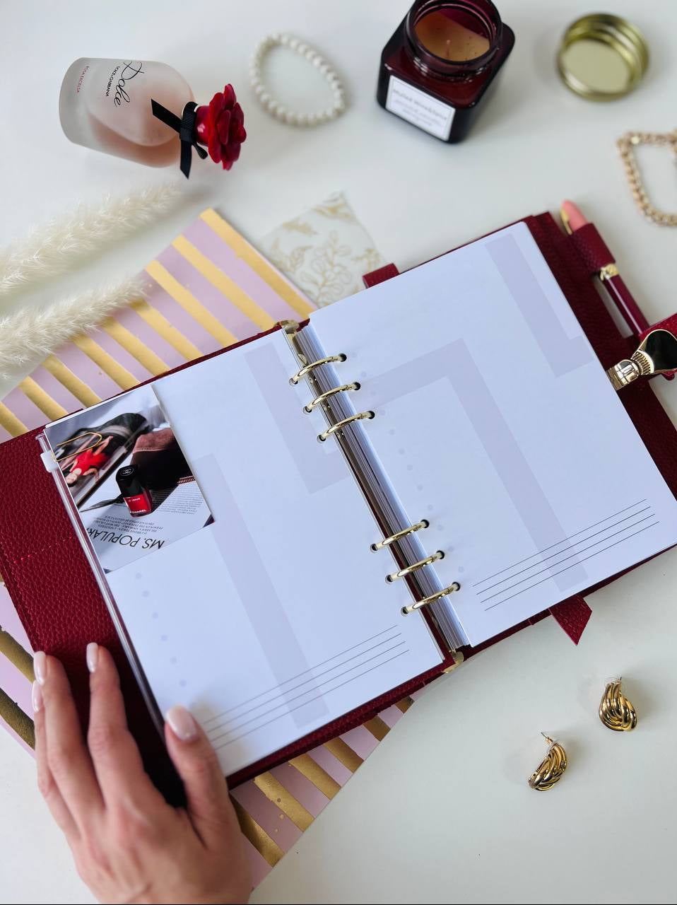 Red leather notebook cover A5 for documents A4 and A5 format.