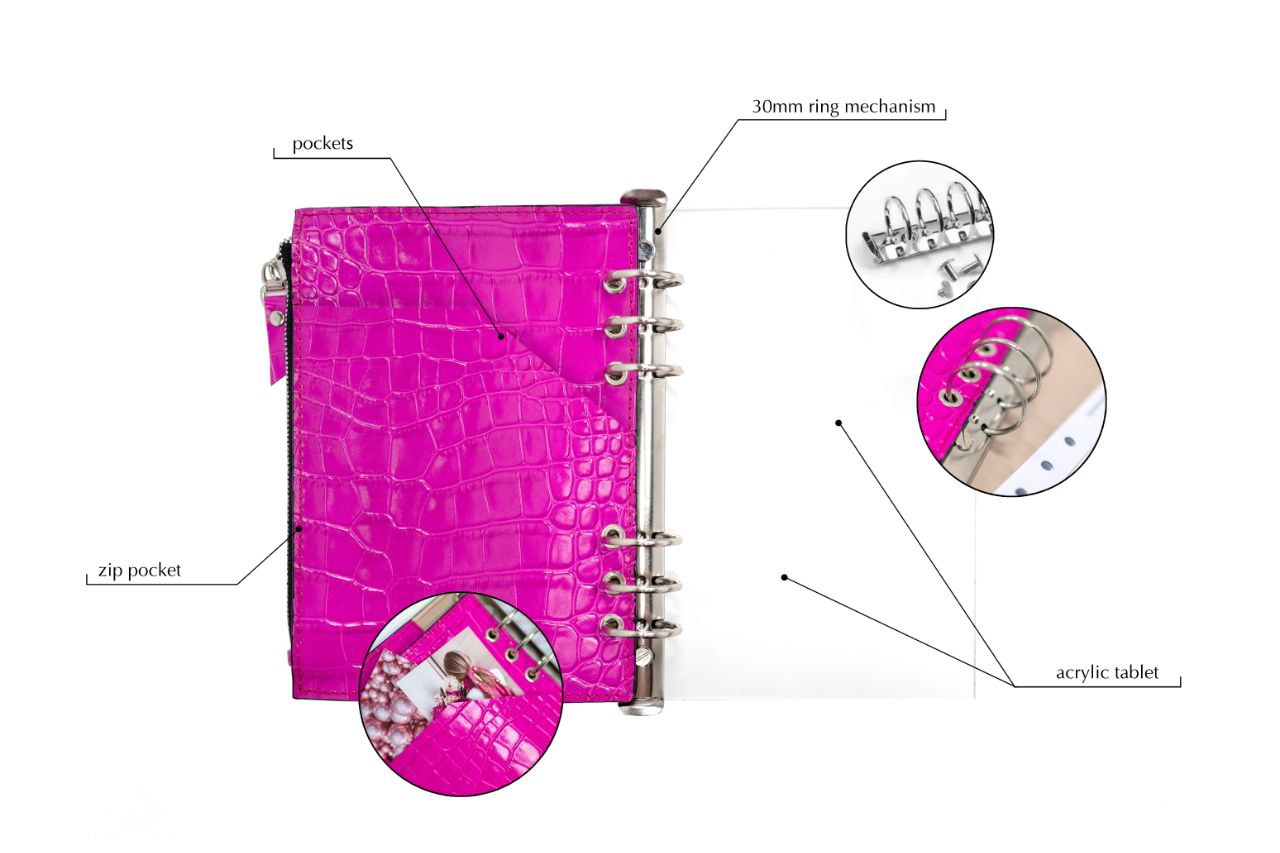 Hot pink Natural Italian Leather Planner A5, gift for her, perfect planner, Ring Planner Agenda A5 Six Ring Planner and Ring Personal Planner.