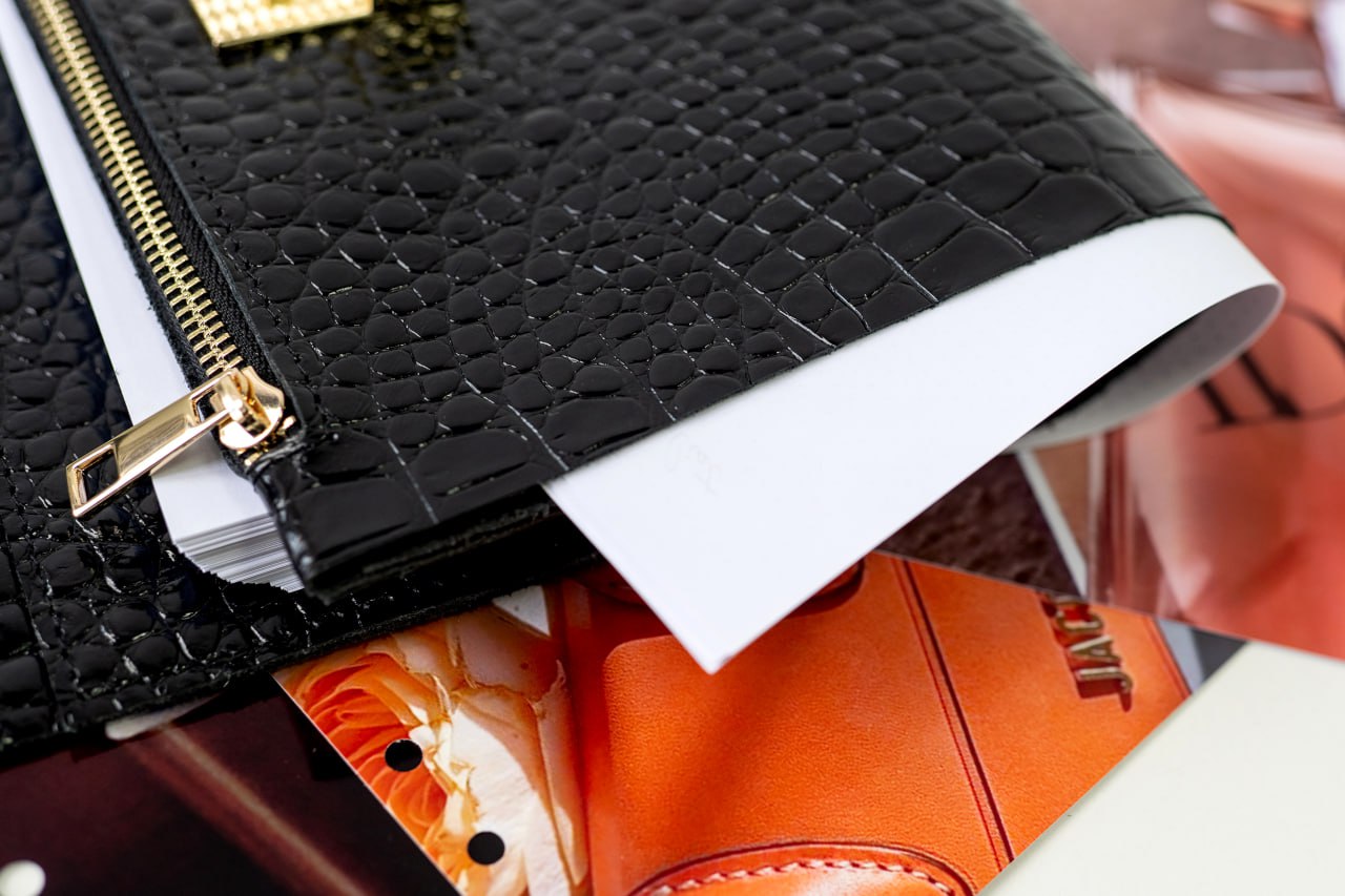 Cyprus, Limassol. Black croco leather notebook cover A5 for documents A4 and A5 format.