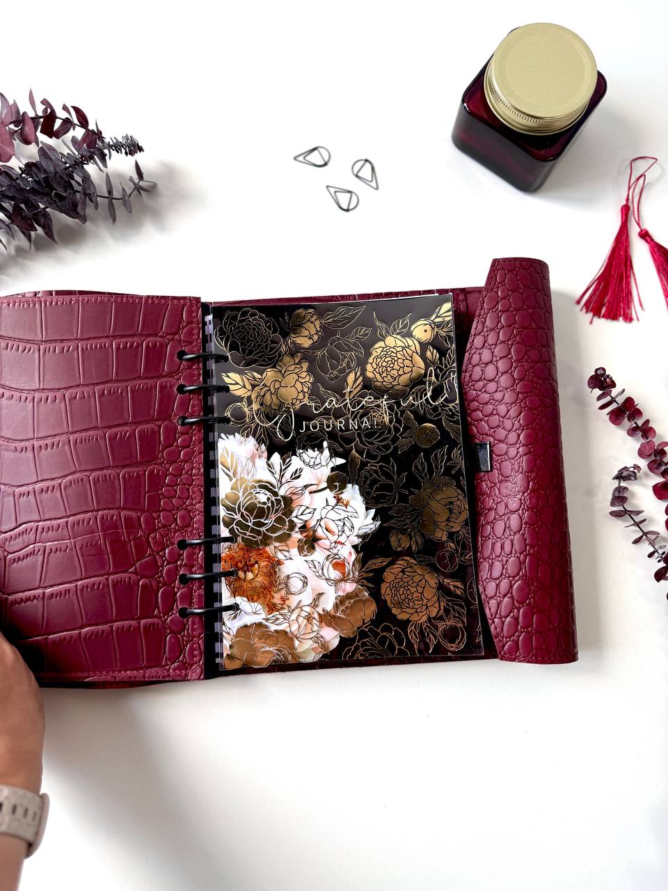Leather Planner binder A5 for A4 and A5 size documents , exclusive limited edition leather cover for notebook, Burgundy planners coloroftheyear.
