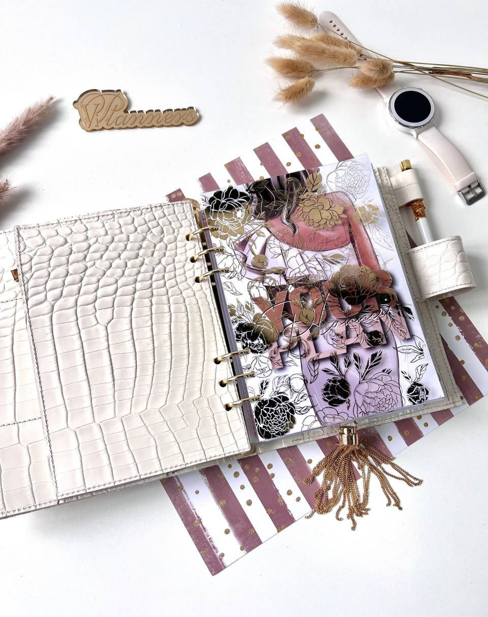 Personalized DAY WITH TIME leather planner big binder A5- cover for documents A4 and A5 format.