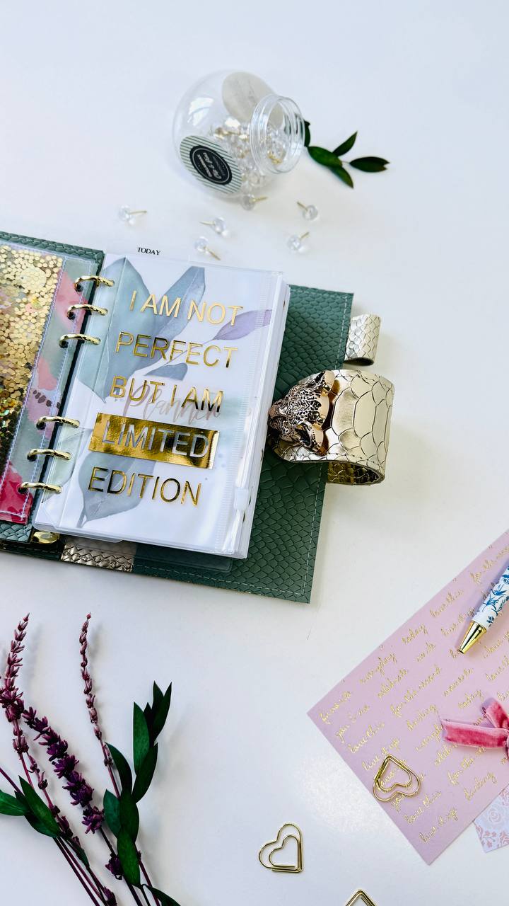 Pistachio Green A6 Genuine Leather Planner Binder – Gold Snake Accent with Panther Clasp