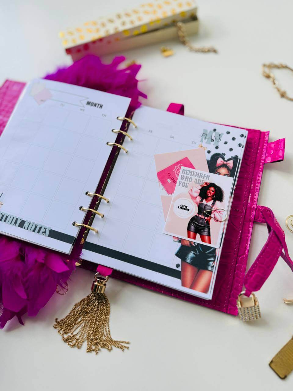 Hot pink leather planner A5 with secret lock in the stones with gifts 🎁