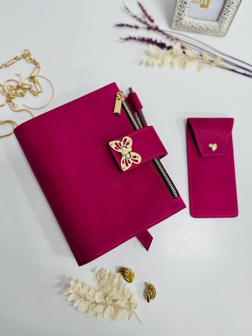 Pink leather planner A5