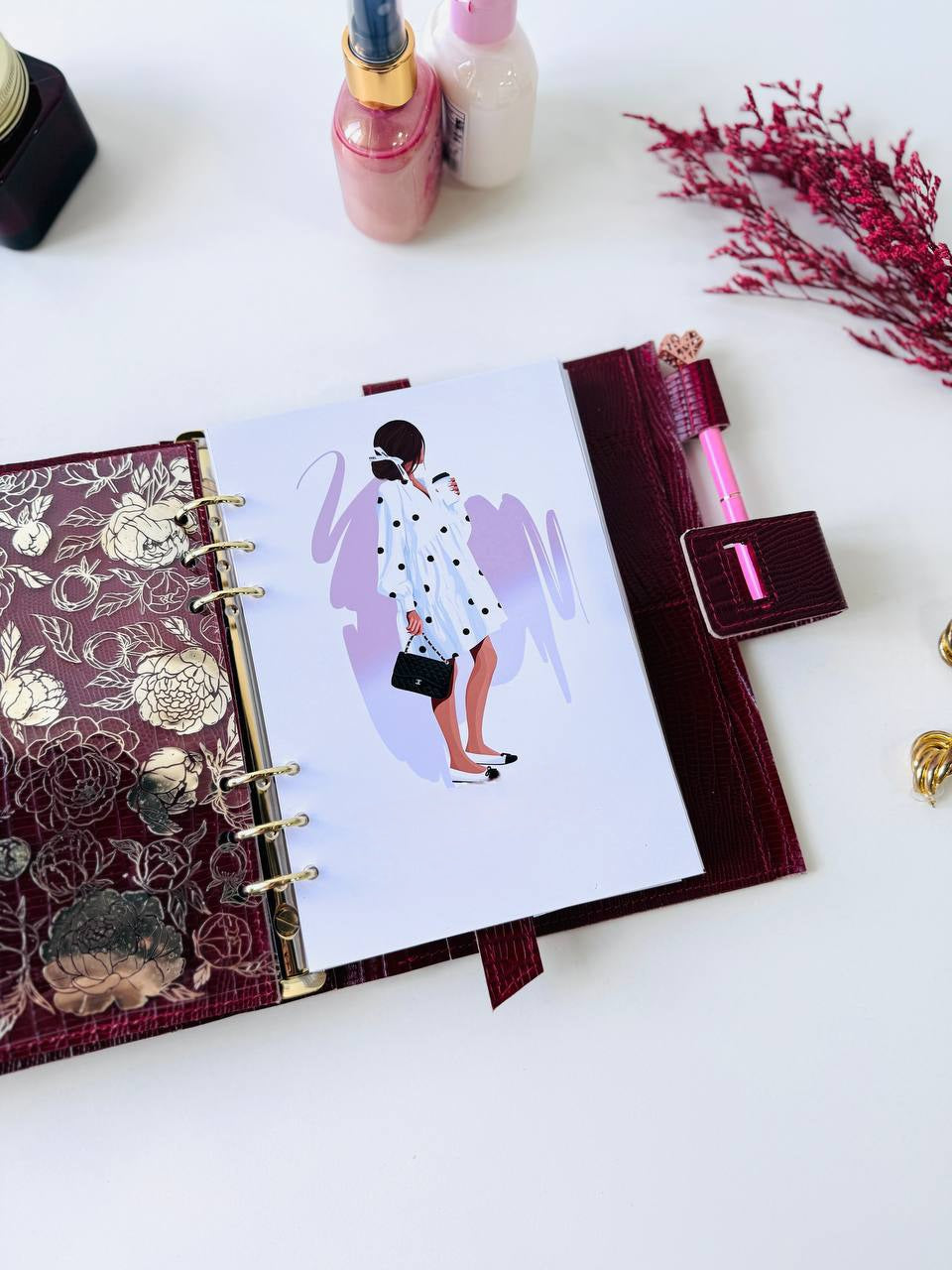 Natural Italian Leather Planner A5, Leather template, A5 ring binder,Binder a5,Leather wallet template,pink Binder wallet.