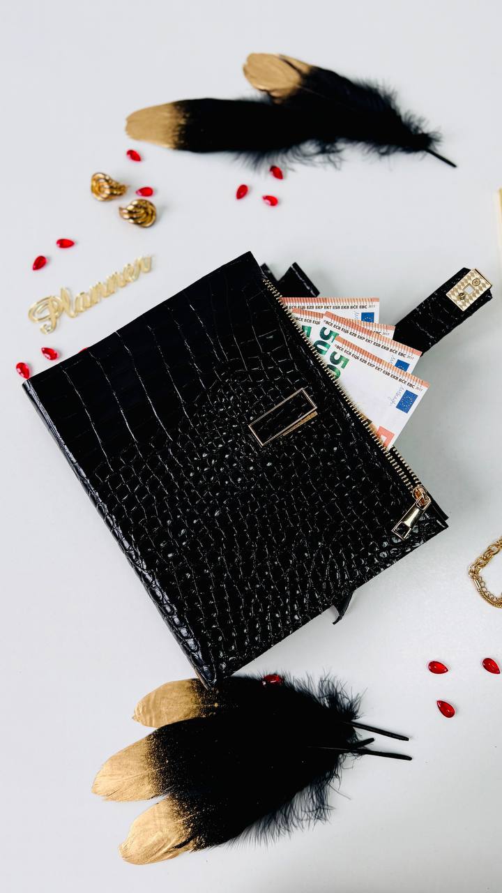 Cyprus, Limassol. Black croco leather notebook cover A5 for documents A4 and A5 format.