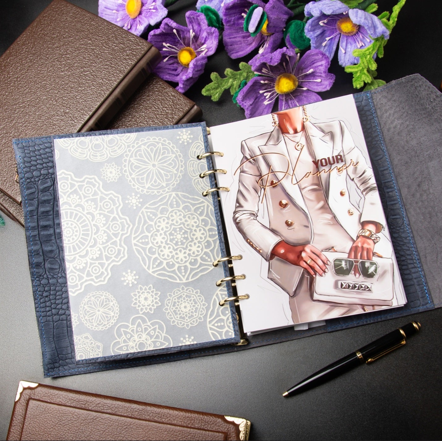 Rare blue 3d leather notebook cover A5.