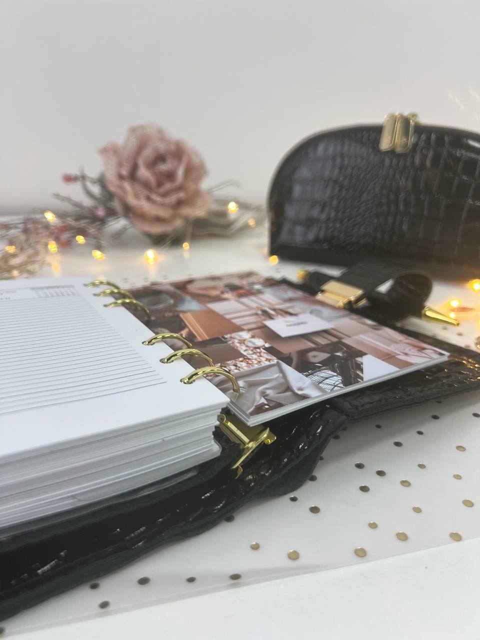 A6 leather double planner cover binder 6 rings binder, dated planner, leather planner, gift for her, medium size planner. With makeup bag.