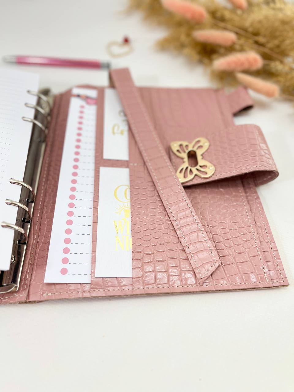 Natural Italian Leather Pink Planner A5.