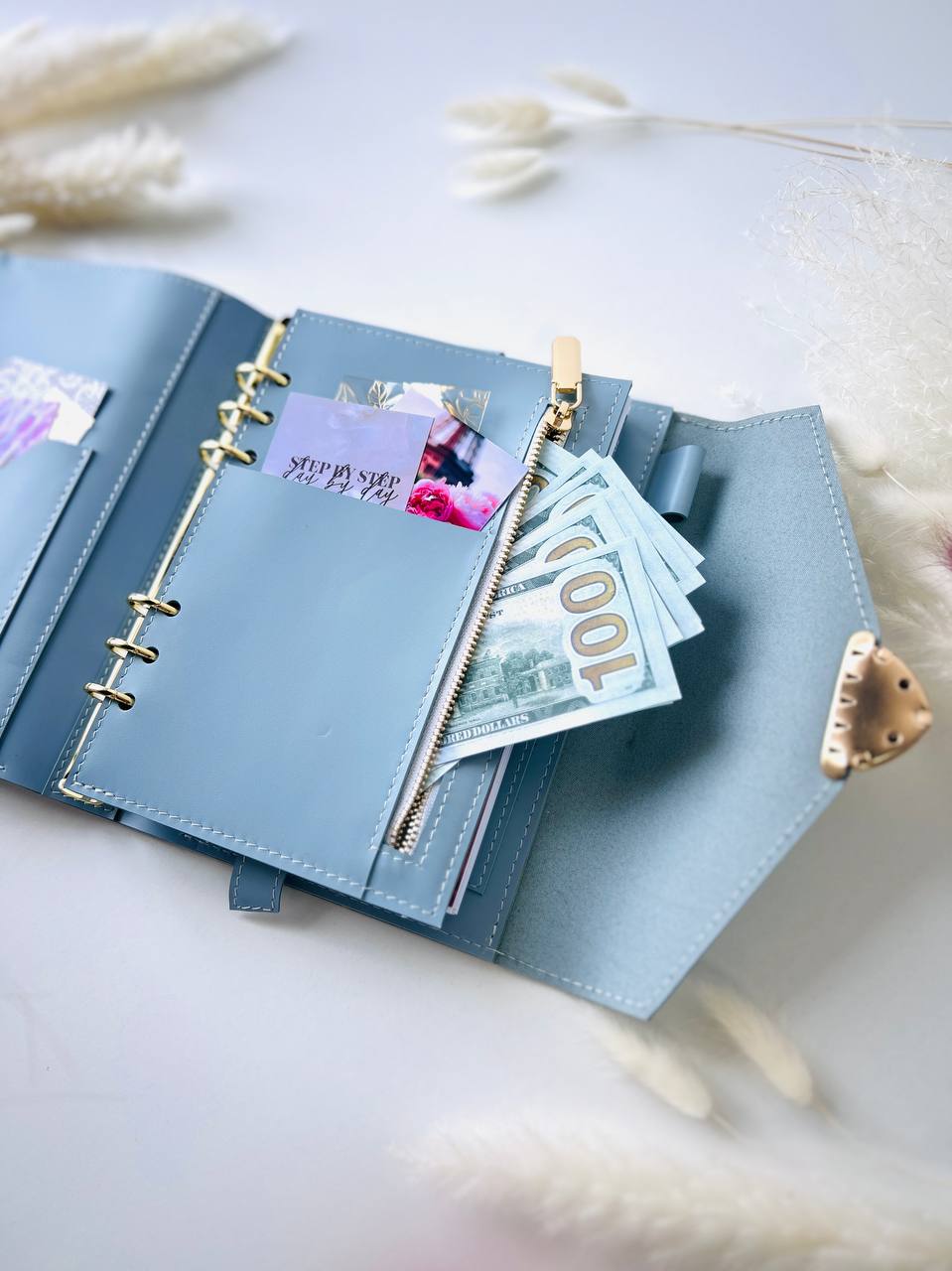 Blue leather notebook cover A5.