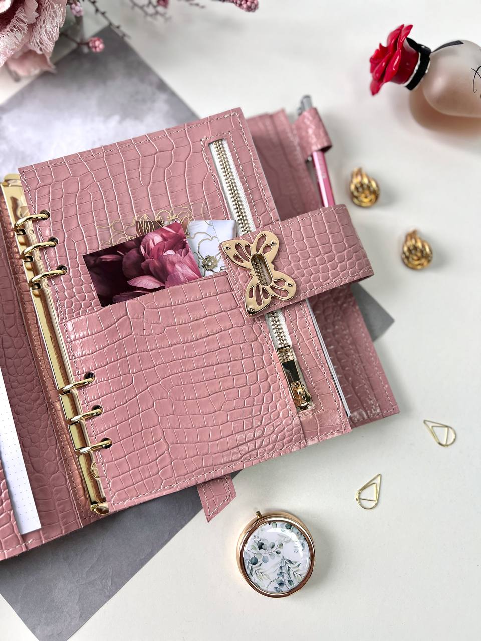 Natural Italian Leather Pink Planner A5, Ringbuch a5, Leather template, A5 ring binder,Binder a5,Leather wallet template,Binder wallet.