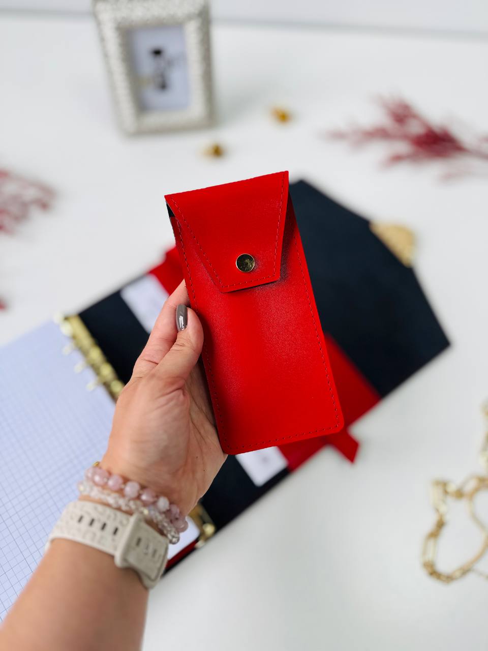 The Ultimate Statement Accessory: Red & Black Genuine Leather Gift Set. Red and black leather notebook cover A5 with leather pencil case- perfect gift 2026.