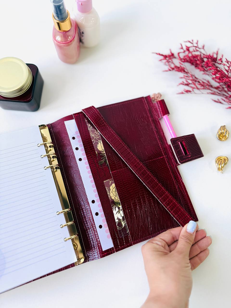 Natural Italian Leather Planner A5, Leather template, A5 ring binder,Binder a5,Leather wallet template,pink Binder wallet.
