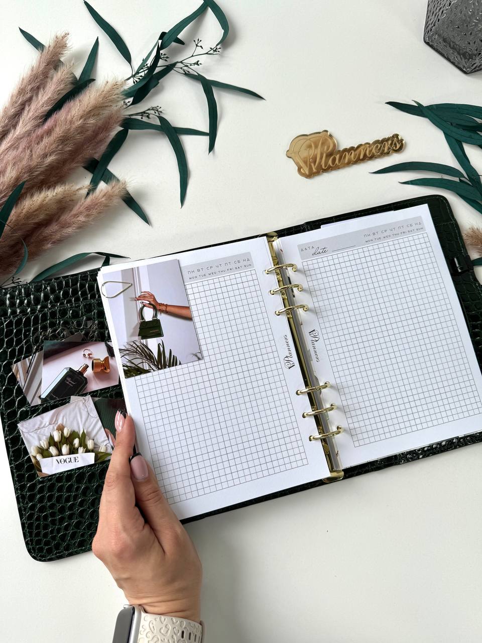 Green Natural Italian Leather Planner A5, gift for her, perfect planner, Ring Planner Agenda A5 Six Ring Planner and Ring Personal Planner.