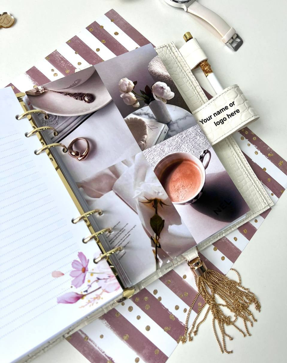 Personalized DAY WITH TIME leather planner big binder A5- cover for documents A4 and A5 format.