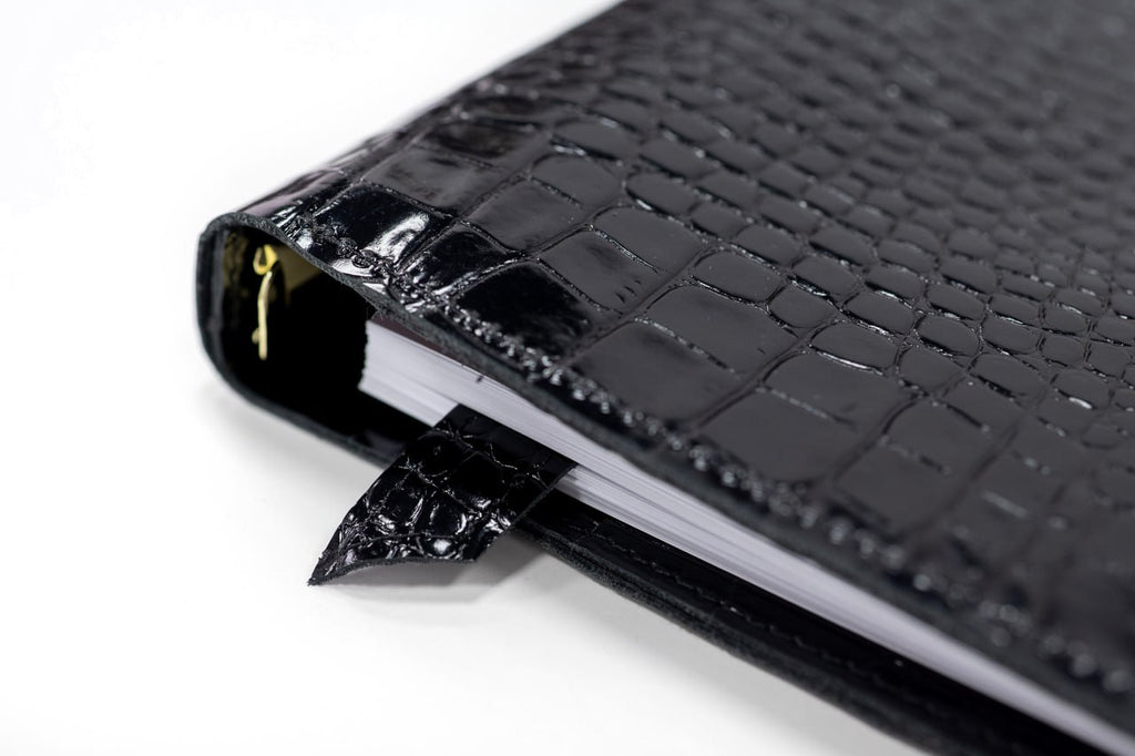 Black croco leather notebook cover A5 for documents A4 and A5 format.