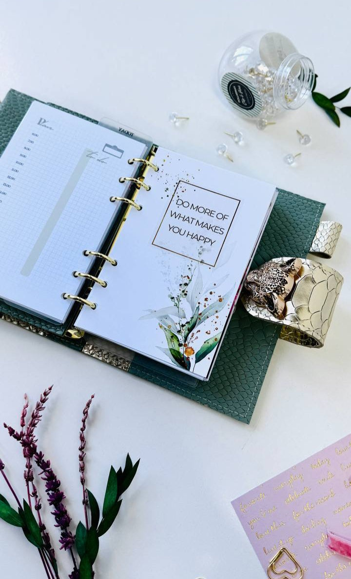Pistachio Green A6 Genuine Leather Planner Binder – Gold Snake Accent with Panther Clasp