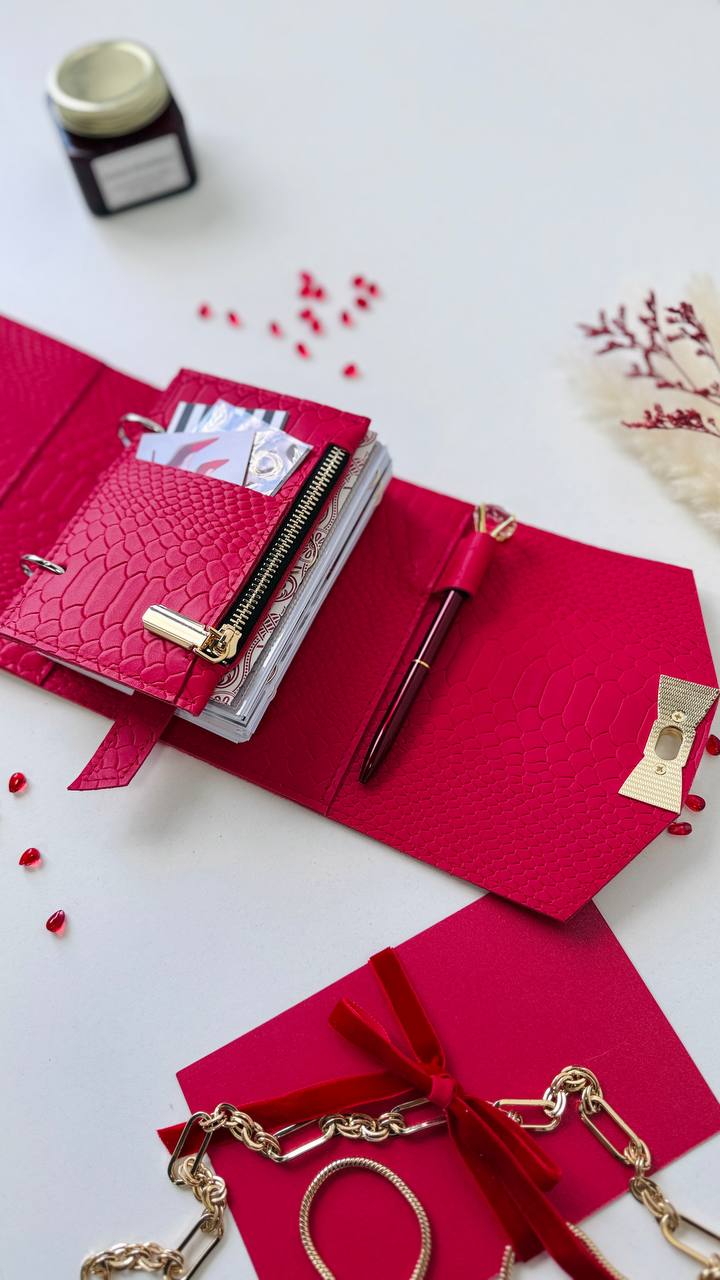 Red Leather mini planner A7 binder.