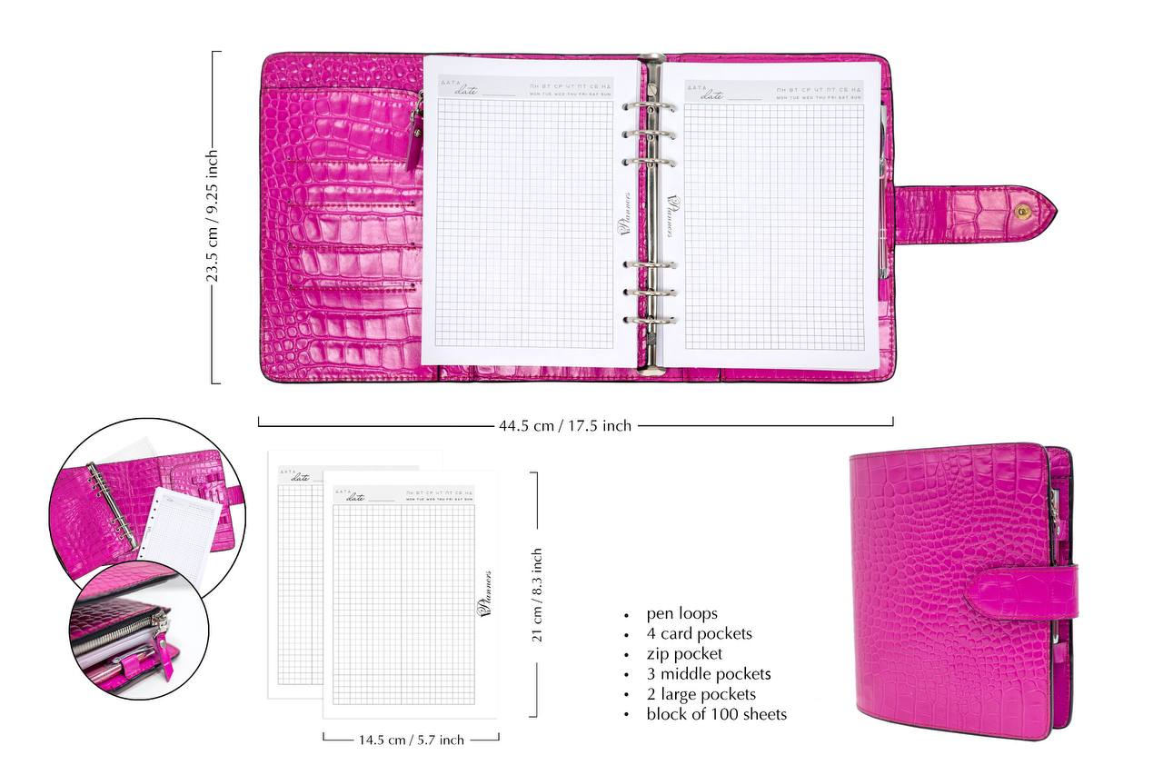 Hot pink Natural Italian Leather Planner A5, gift for her, perfect planner, Ring Planner Agenda A5 Six Ring Planner and Ring Personal Planner.