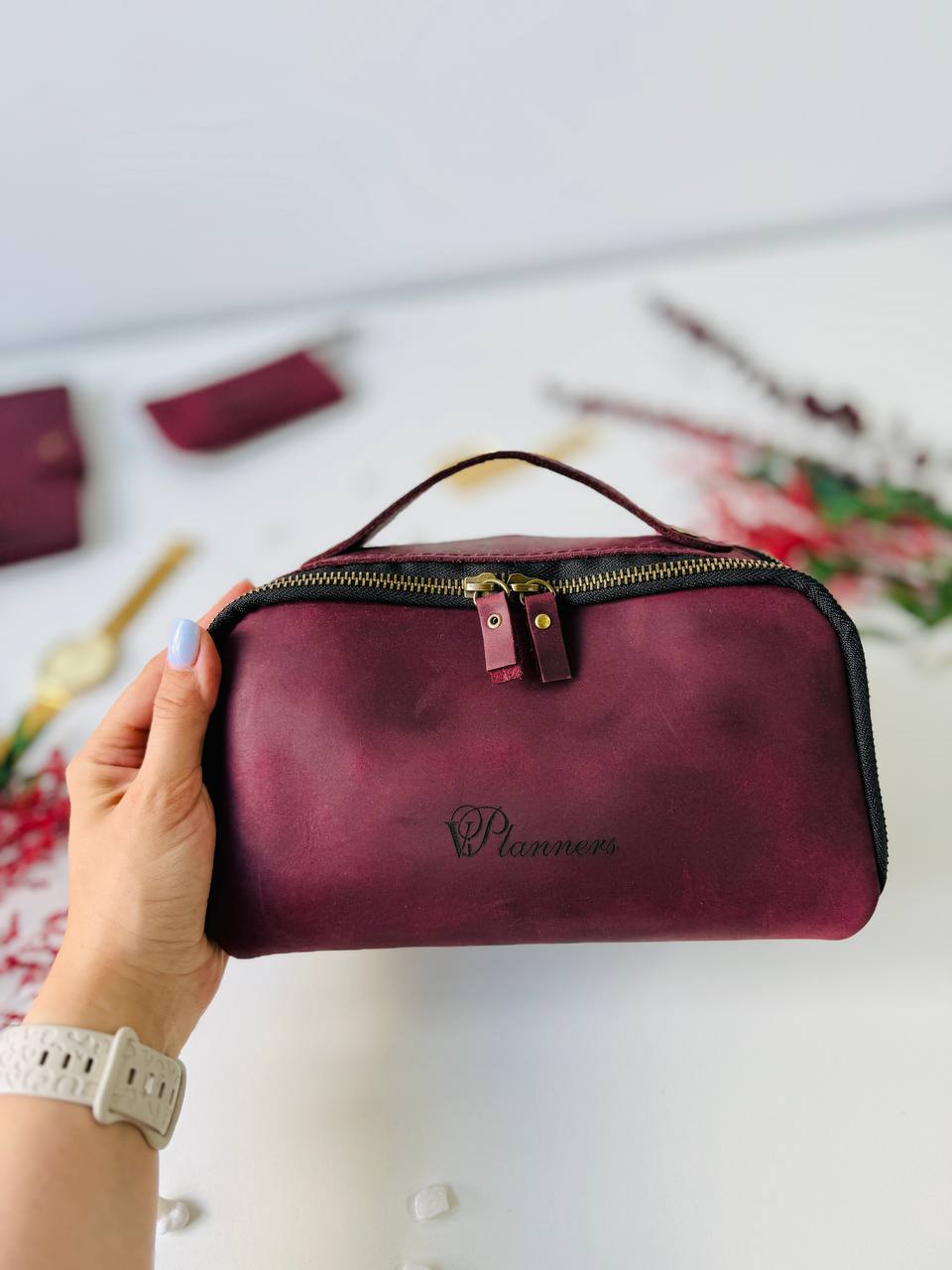 Luxury Leather Gift Set: Notebook, Wallet, Cosmetic Bag, Keychain - Personalized.