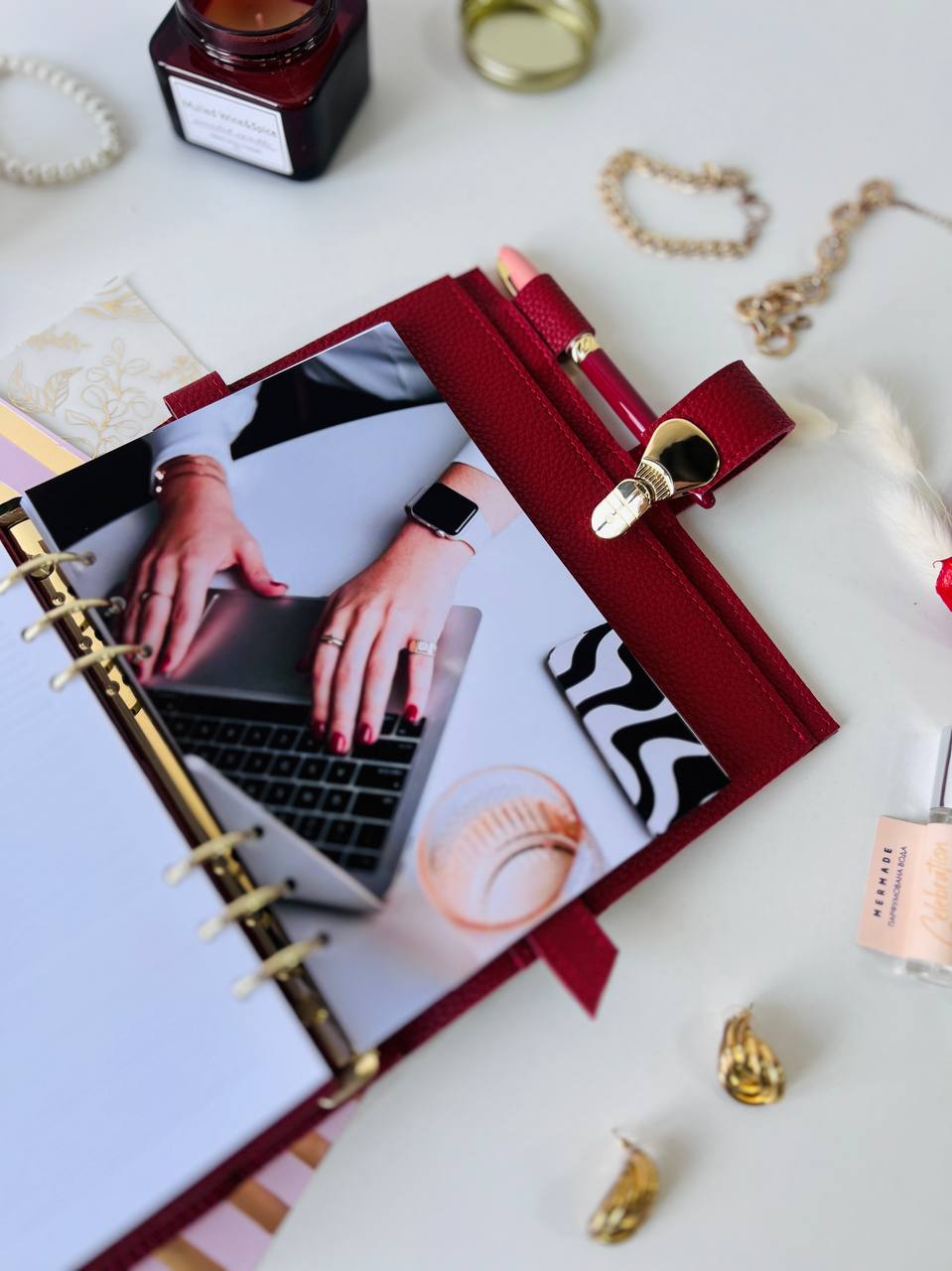 Cyprus, Limassol. Red leather notebook cover A5 for documents A4 and A5 format.