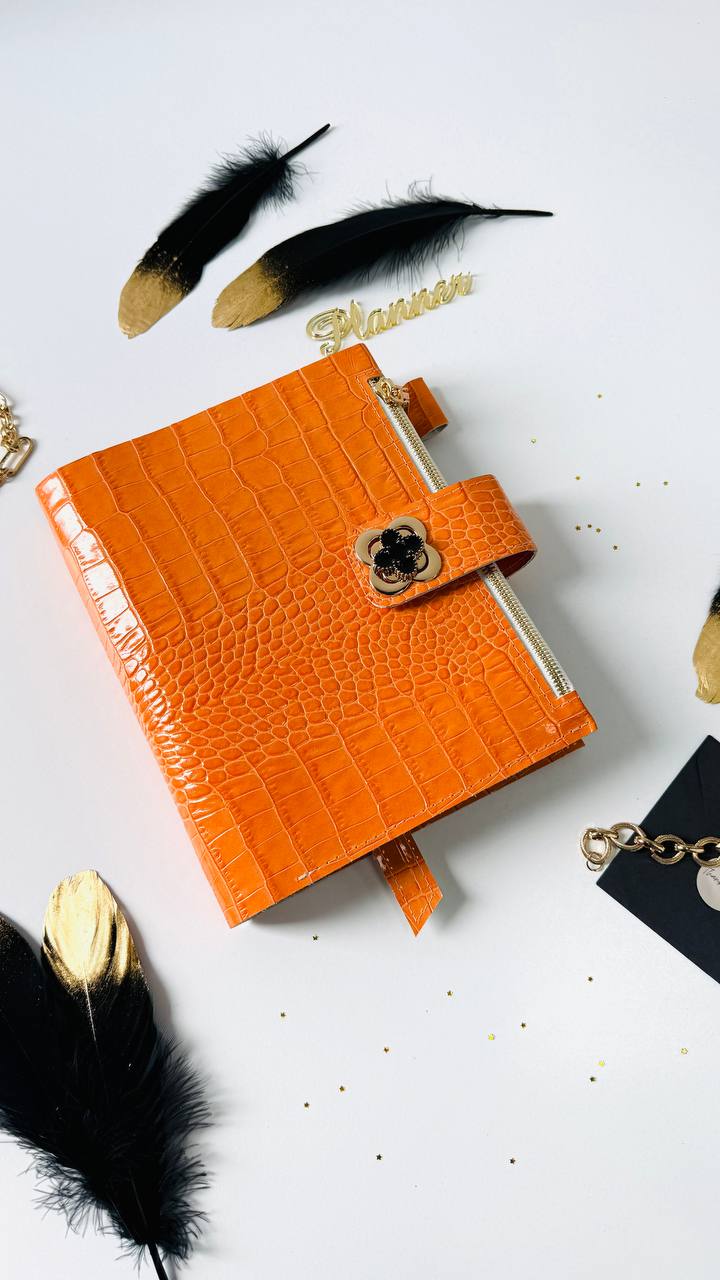 Orange leather planner binder A5