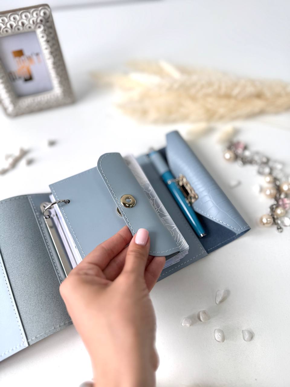 Leather mini notebook cover A7 binder,Planner A7 binder personal size, leather planner, planner binder 2 rings, time diary for work