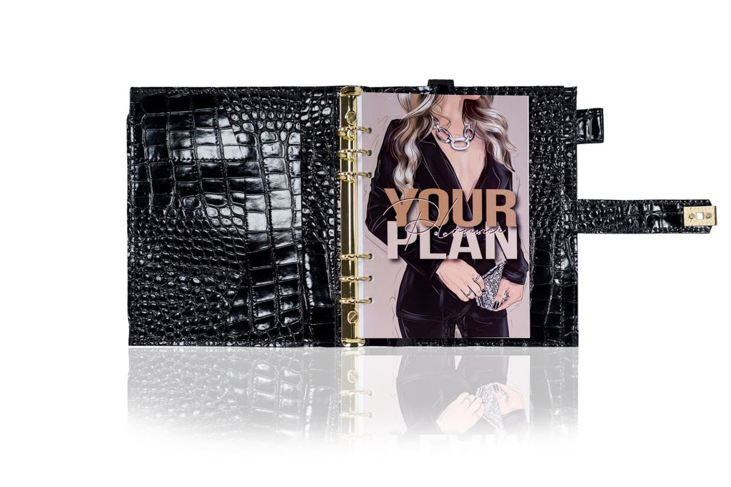 Black croco leather notebook cover A5 for documents A4 and A5 format.