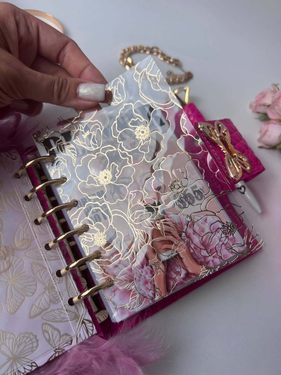 Leather wallet notebook cover mini A7 dated week 2026 big 6 rings binder.