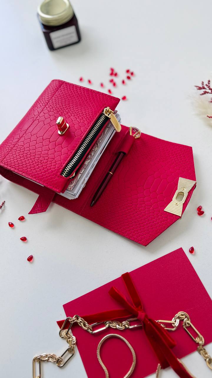 Red Leather mini planner A7 binder.