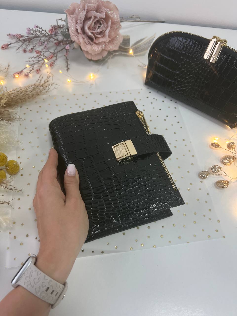 A6 NEW SIZE leather double planner cover binder 6 rings binder, dated planner, leather planner, gift for her, medium size planner. With makeup bag.